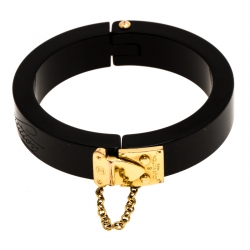 Pre Owned Louis Vuitton Lock Me Black Resin Gold Tone Hinged Bracelet