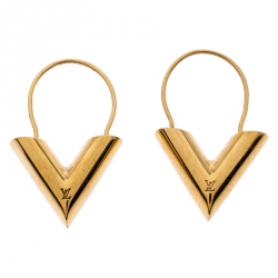 Louis Vuitton LV Essential V Hoops Gold Earrings, Luxury