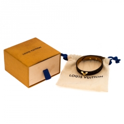 Pre Owned Louis Vuitton Essential V Brown Monogram Canvas Gold Tone Bracelet 17