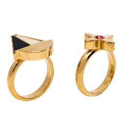Pre Owned Louis Vuitton Float Your Boat and Clover Gold Tone Set of Two Rings Size EU 57