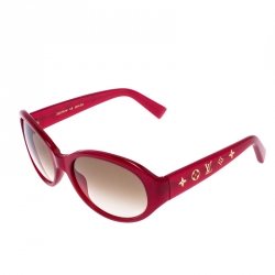 Pre Owned Louis Vuitton Red Shimmer/Brown Gradient Z0078W Logo Obsession Oval Sunglasses
