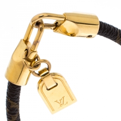 Pre Owned Louis Vuitton Monogram Luck It Brown Canvas Gold Tone Charm Bracelet 