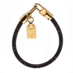Pre Owned Louis Vuitton Monogram Luck It Brown Canvas Gold Tone Charm Bracelet 