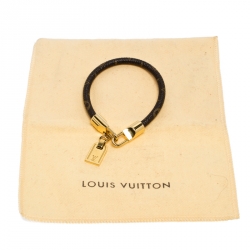 Pre Owned Louis Vuitton Monogram Luck It Brown Canvas Gold Tone Charm Bracelet 