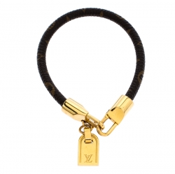Pre Owned Louis Vuitton Monogram Luck It Brown Canvas Gold Tone Charm Bracelet 