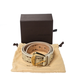 مملوكة مسبقًا Louis Vuitton Ivory White Perforated Monogram Leather Mahina Belt 85CM