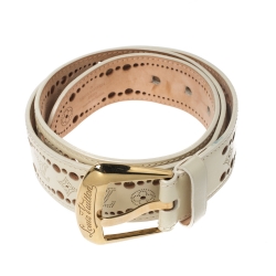 مملوكة مسبقًا Louis Vuitton Ivory White Perforated Monogram Leather Mahina Belt 85CM
