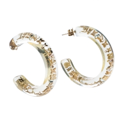 Pre-owned Louis Vuitton Clear Resin Monogram Inclusion Gold Tone Hoop  Earrings