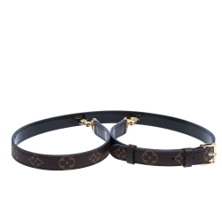 Pre Owned Louis Vuitton Brown/Black Monogram Canvas and Patent Leather Shoulder Strap