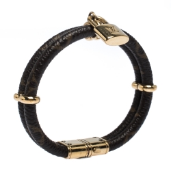 Pre Owned Louis Vuitton Keep It Twice Monogram Canvas Padlock Charm Bracelet 