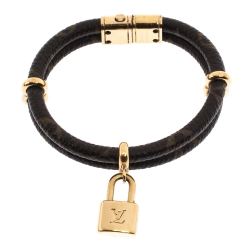 Pre Owned Louis Vuitton Keep It Twice Monogram Canvas Padlock Charm Bracelet 