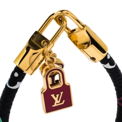 Pre Owned Louis Vuitton Luck It Black Monogram Canvas Gold Tone Charm Bracelet