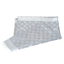Pre Owned Louis Vuitton Pearl Grey Monogram Denim Shawl