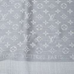 Pre Owned Louis Vuitton Pearl Grey Monogram Denim Shawl