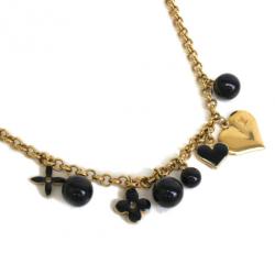 Pre Owned Louis Vuitton Golden Metal and Navy Pendant Necklace