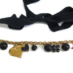 Pre Owned Louis Vuitton Golden Metal and Navy Pendant Necklace