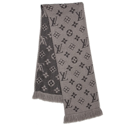 Louis Vuitton Wool Black and Silver Embroidered Jacquard Logomania Scarf