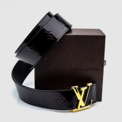 Pre Owned Louis Vuitton Black Facettes Monogram Vernis Belt 108 CM