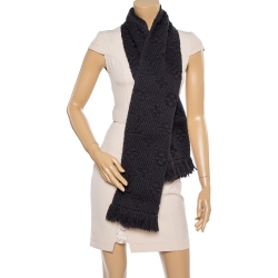 Louis Vuitton LV Logo Silk/Wool Blanket Scarf, Black/White, M71169, NEW