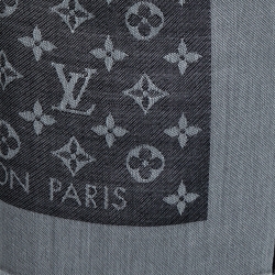 Pre Owned Louis Vuitton Black Wool & Silk Monogram Denim Square Shawl 
