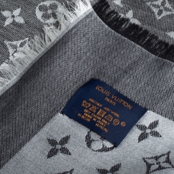 Pre Owned Louis Vuitton Black Wool & Silk Monogram Denim Square Shawl 