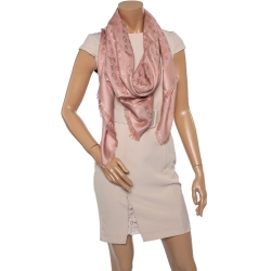 Pre Owned Louis Vuitton Light Pink Wool & Silk Monogram Square Shawl