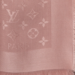 Pre Owned Louis Vuitton Light Pink Wool & Silk Monogram Square Shawl