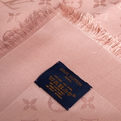 Pre Owned Louis Vuitton Light Pink Wool & Silk Monogram Square Shawl