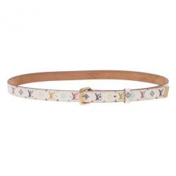 Pre Owned Louis Vuitton White Multicolor Monogram Canvas Belt 80CM