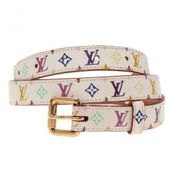 Pre Owned Louis Vuitton White Multicolor Monogram Canvas Belt 80CM