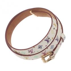 Pre Owned Louis Vuitton White Multicolor Monogram Canvas Belt 80CM