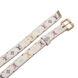 Pre Owned Louis Vuitton White Multicolor Monogram Canvas Belt 80CM