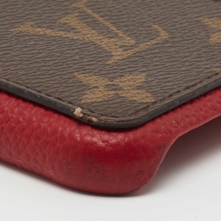Pre Owned Louis Vuitton Red Leather and Monogram Canvas iPhone 11Pro Bumper Case