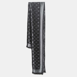 Pre Owned Louis Vuitton Black Monogram Silk & Wool Shine Shawl