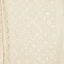Pre Owned Louis Vuitton Ecru Monogram Silk & Wool Classique Shawl