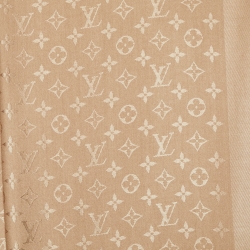 Pre Owned Louis Vuitton Cappucino Brown Monogram Silk & Wool Classique Shawl