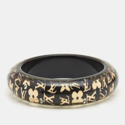 Pre Owned Louis Vuitton Black Logo Monogram Resin Uncle John Bangle