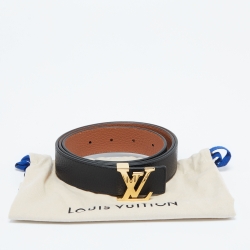Pre Owned Louis Vuitton Black/Brown Taurillon Leather LV Initiales Reversible Belt 90CM