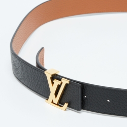 Pre Owned Louis Vuitton Black/Brown Taurillon Leather LV Initiales Reversible Belt 90CM