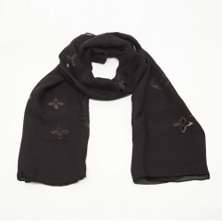 Pre Owned Louis Vuitton Black Monogram Glitter Silk Stole