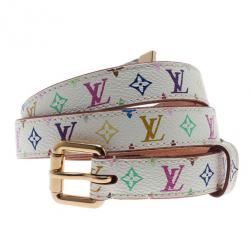 مملوكة مسبقًا حزام لوي فيتون أبيض متعدد الألوان نقش مونوجرامي كانفاس 80CM