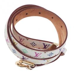 مملوكة مسبقًا حزام لوي فيتون أبيض متعدد الألوان نقش مونوجرامي كانفاس 80CM