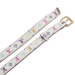 مملوكة مسبقًا حزام لوي فيتون أبيض متعدد الألو ان نقش مونوجرامي كانفاس 80CM