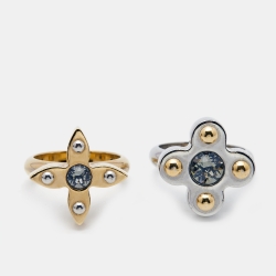 Pre Owned Louis Vuitton Love Letter Timeless Two Tone Ring Set Size 53