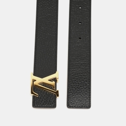 Pre Owned Louis Vuitton Black/Brown Leather LV Initials Reversible Belt 85CM