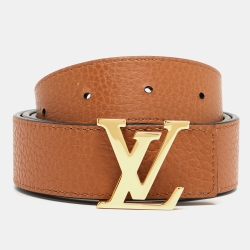 Pre Owned Louis Vuitton Black/Brown Leather LV Initials Reversible Belt 85CM