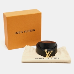 Pre Owned Louis Vuitton Black/Brown Leather LV Initials Reversible Belt 85CM