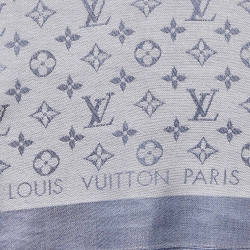 Pre Owned Louis Vuitton Bleu Clair Monogram Silk & Wool Denim Shawl