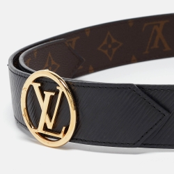 Pre Owned Louis Vuitton Black Monogram Canvas LV Circle Reversible Belt 75CM