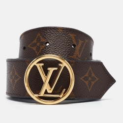 Pre Owned Louis Vuitton Black Monogram Canvas LV Circle Reversible Belt 75CM